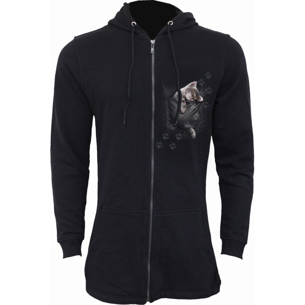 Spiral - POCKET KITTEN Zip hoodie - Black